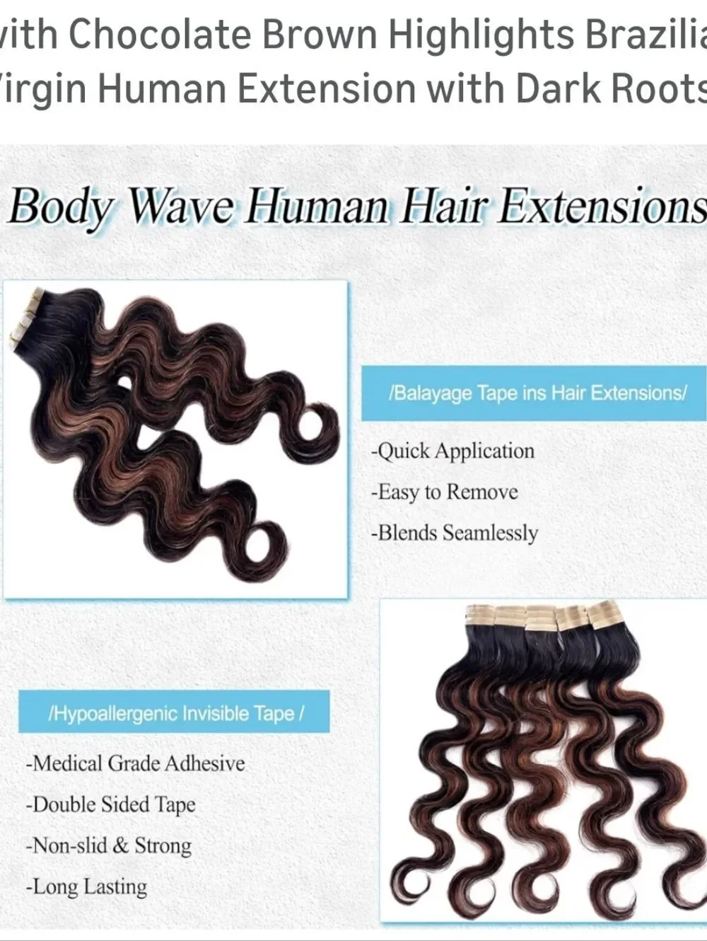 Natural Black with Chocolate Brown Highlight Brazilian Body Wave Hair Extensions